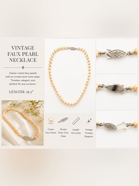 Vinatge Cream Faux Pearl Necklace with Silver-Tone Clasp